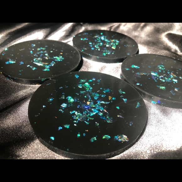 DISCOUNTED Rainbow Holographic Glitter Coaster Set With Matching Holder - Picture 11 of 17